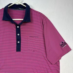 RLX Ralph Lauren Polo Golf Shirt Men's XL Pink Blue Striped Pocket PGA Baltusrol